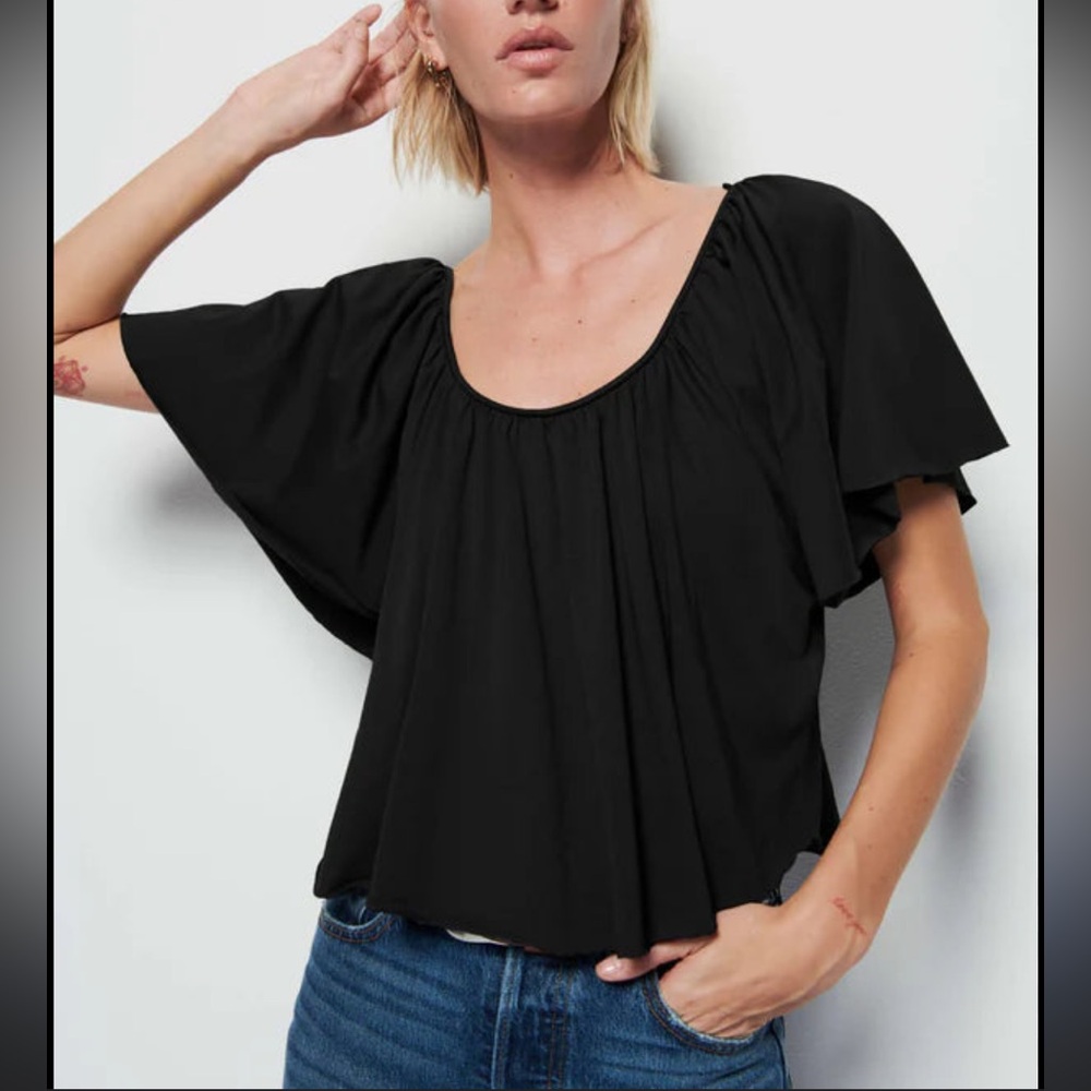 Loft shirt - black lightweight blouse minimalist boho slightly cropped NWT